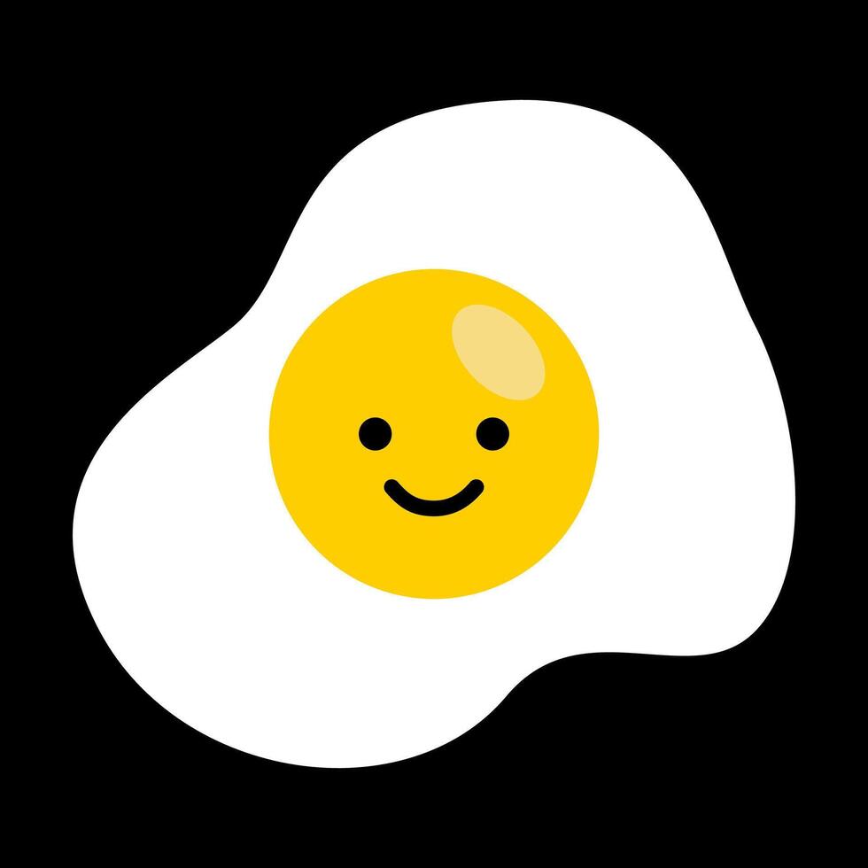 Cute fried egg on black background. vector