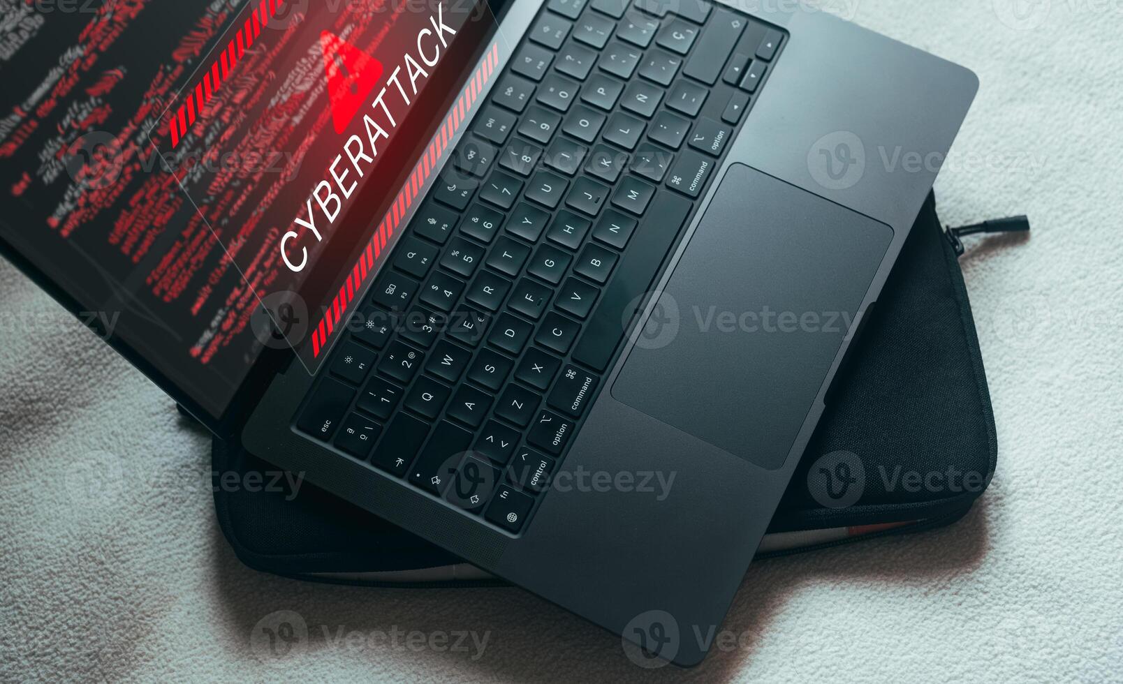 System hacked warning alert on Laptop. Cyber attack alert concept. Virus, Spyware, Malware or Malicious software. Compromised information internet. photo