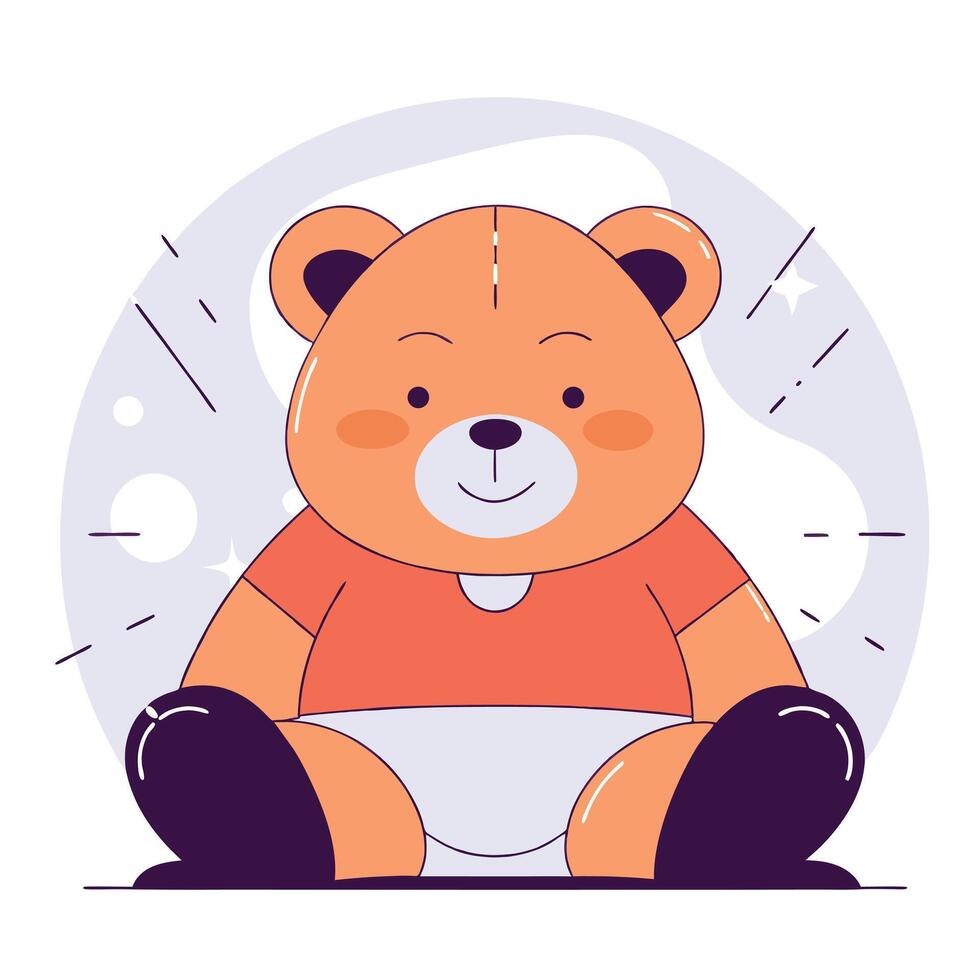 Adorable Teddy Bear Cartoon in Red and White Outfit with Whimsical Background vector