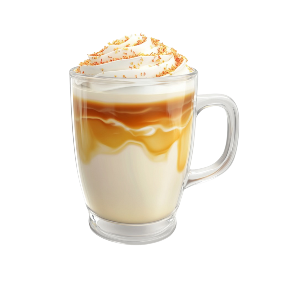 Caramel Latte with Whipped Cream and Drizzled Syrup png