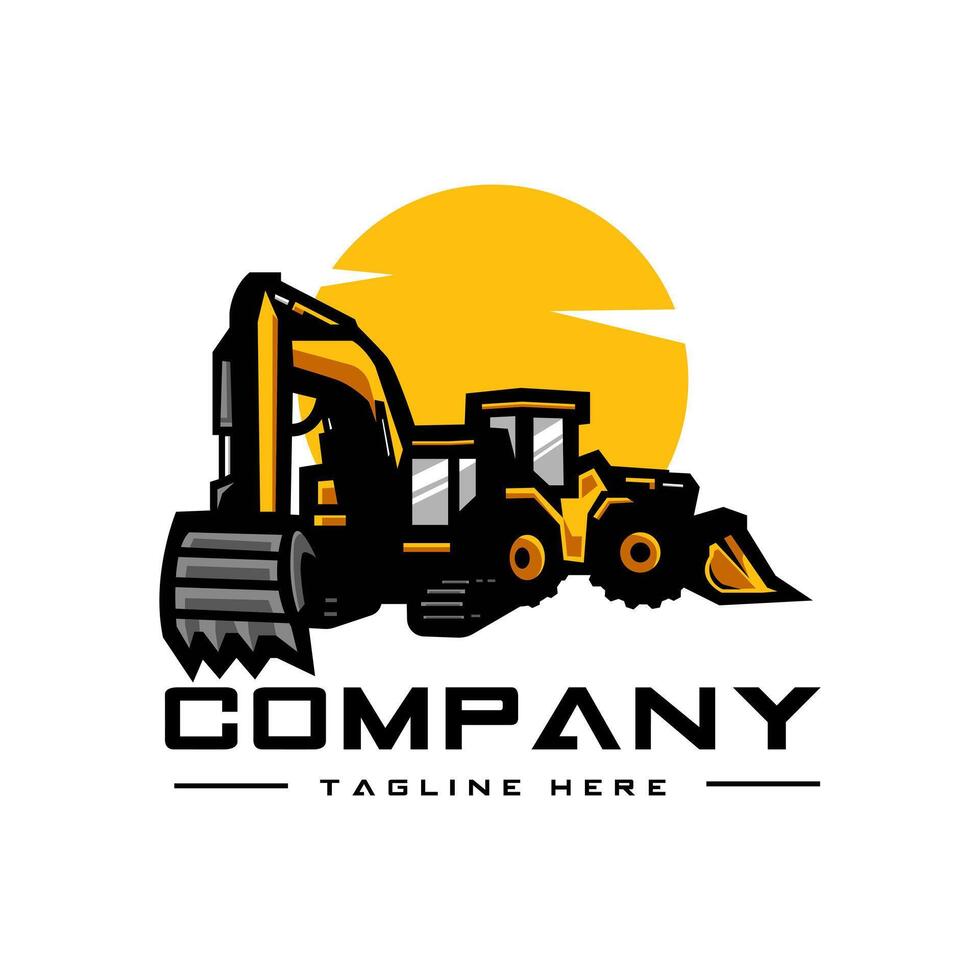Excavator with Dozer logo design vector