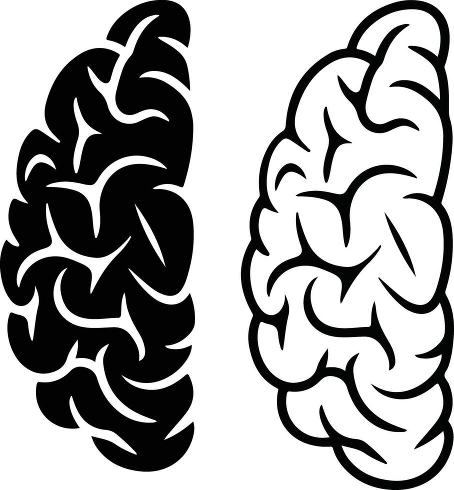Black And White Brain Icon Set Clipart. vector