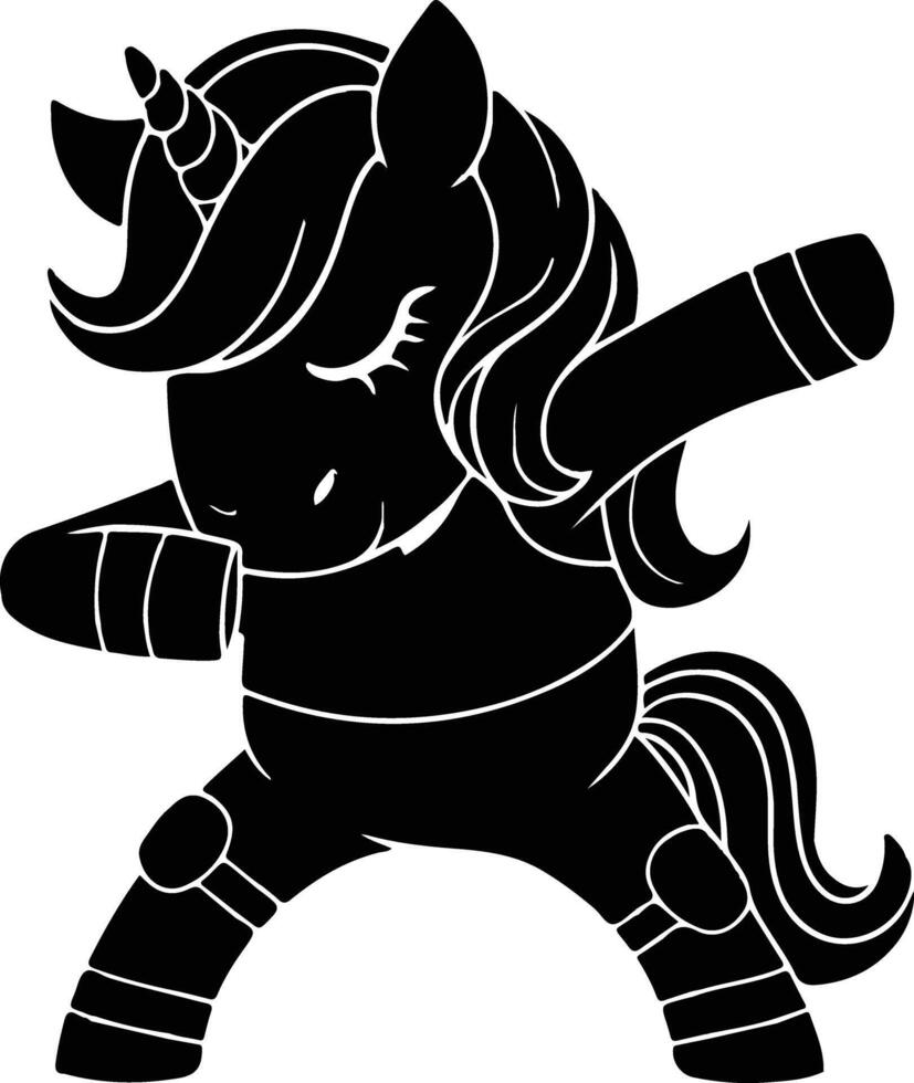 Dabbing Unicorn Silhouette Pose Clipart. vector