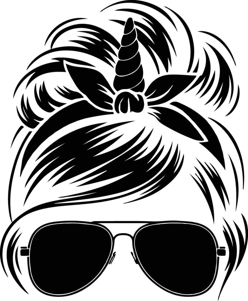 Trendy Messy Bow with Unicorn Horn And Sunglasses Stylish SVG Clipart vector