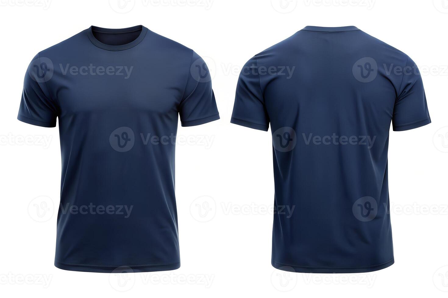 Dark Blue T-Shirt Front and Back View for Apparel Mockups. photo