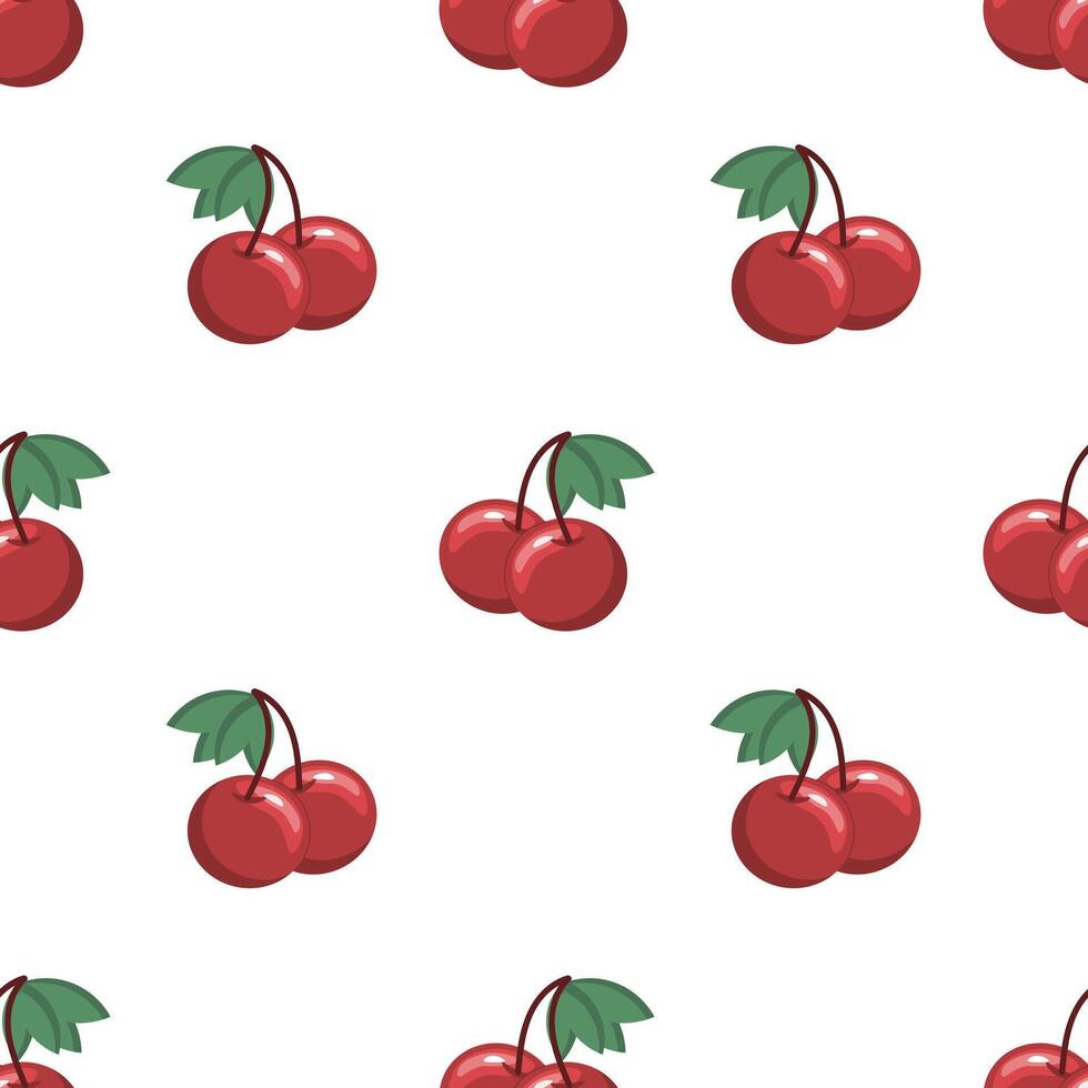 Seamless pattern, colorful cherries on twigs with leaves. Print, fruit background, textile vector