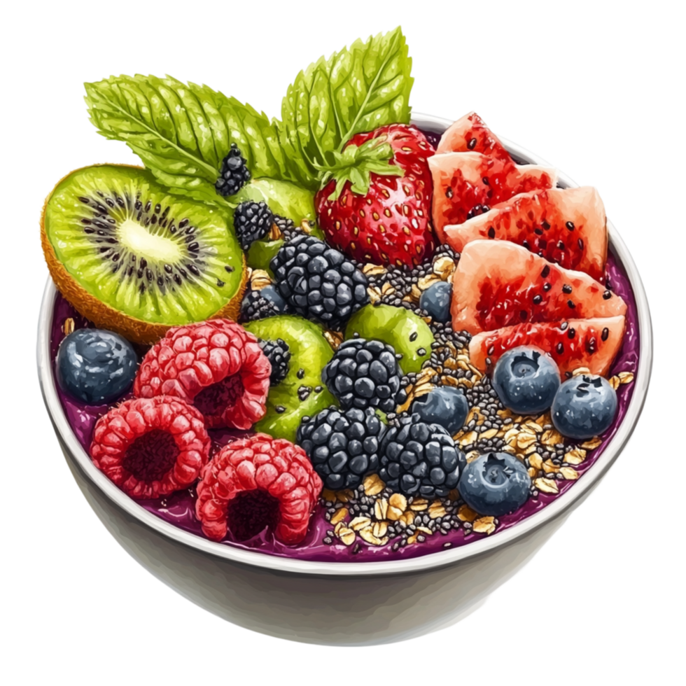 Mixed Berry Bowl with Kiwi and Fresh Raspberries png