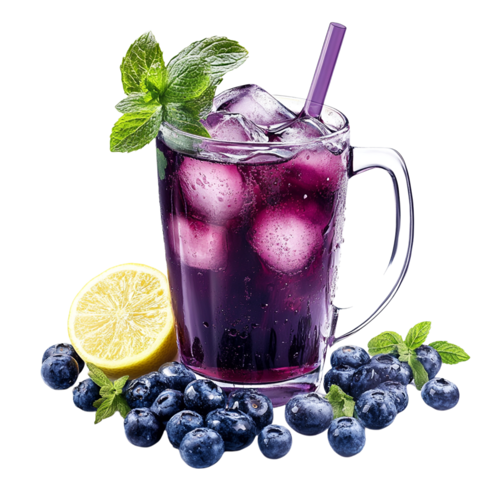 Ice Cold Blueberry Lemonade with Mint and Lemon png