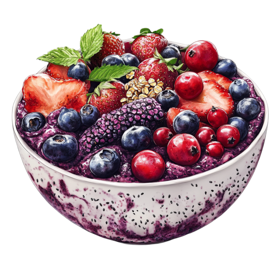 Mixed Berry Smoothie Bowl with Fresh Fruits png