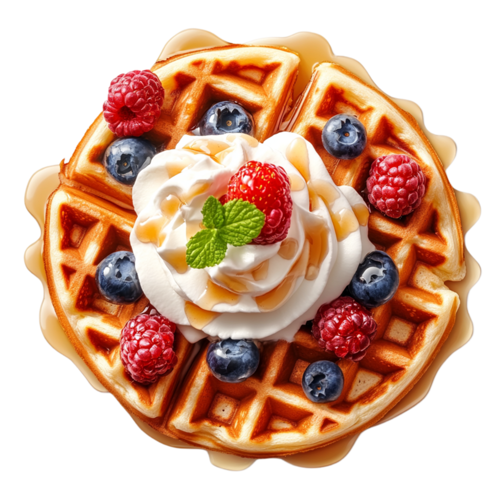 Waffles with Fresh Berries and Syrup Drizzle png