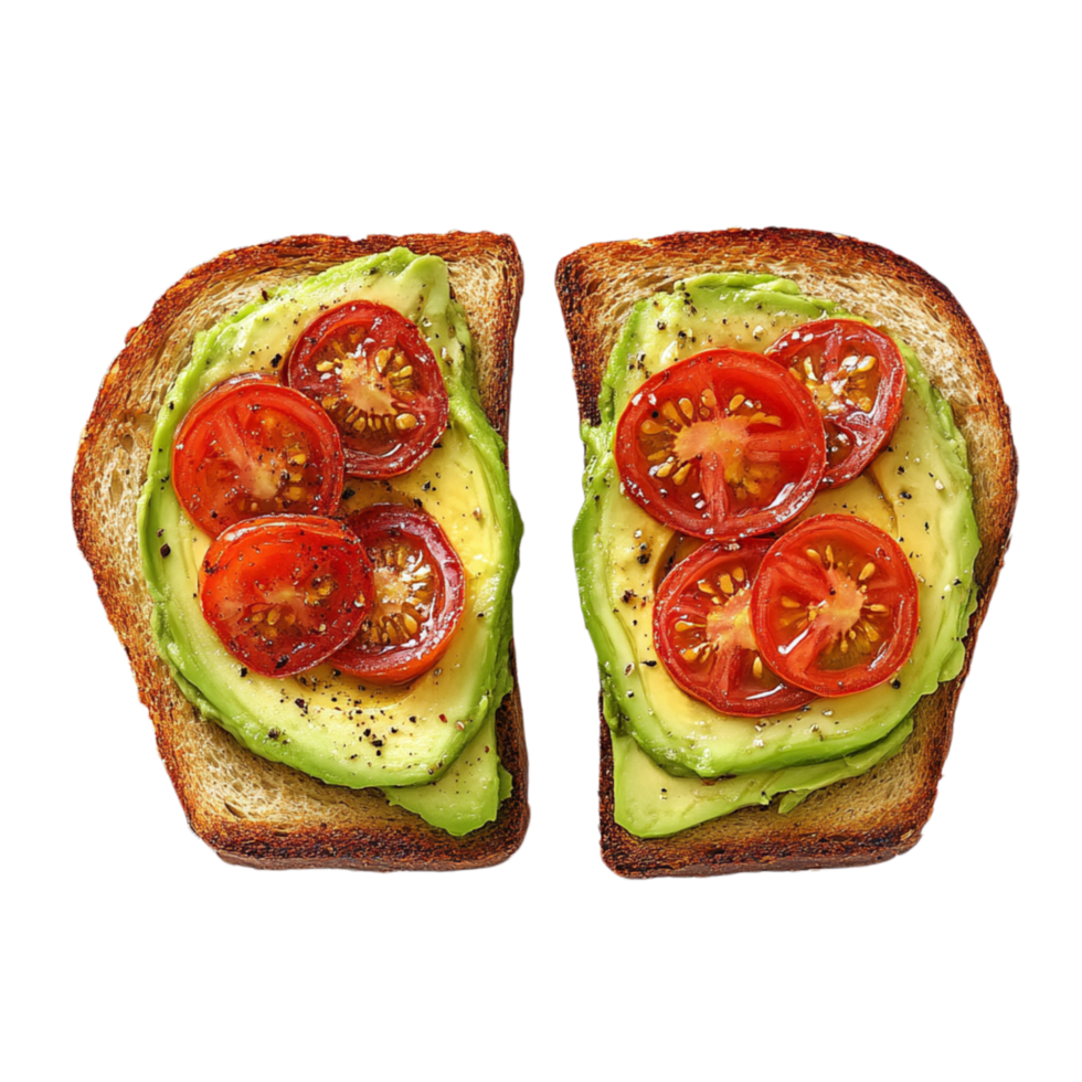 Two Slices of Avocado Toast with Tomato Slices png