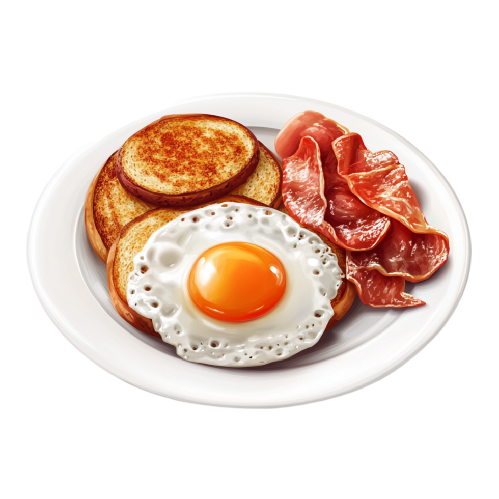 Pancakes, Fried Egg, and Bacon on a Breakfast Plate png