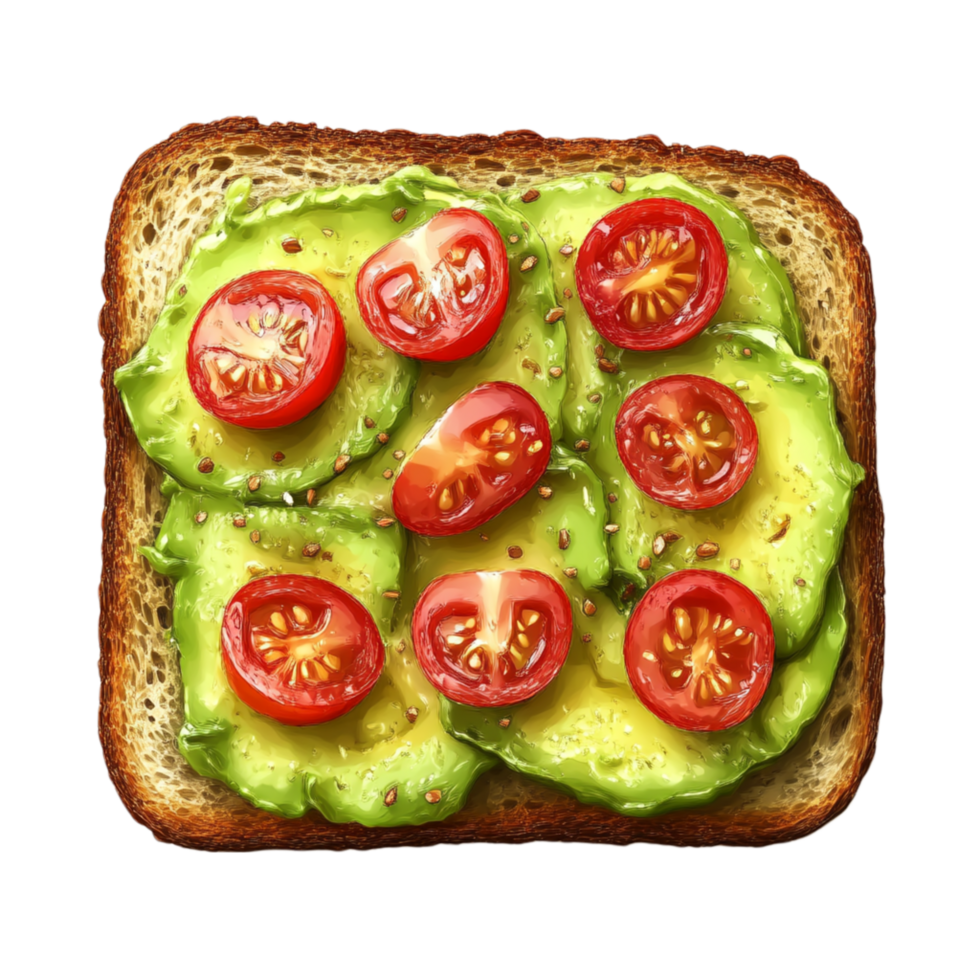 Avocado Toast with Cherry Tomatoes on Whole Grain Bread png