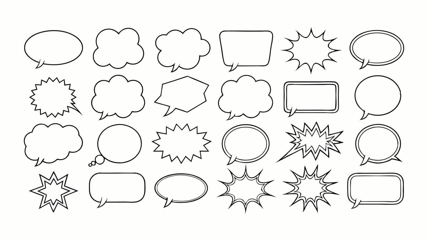 Hand-drawn speech bubbles set with vintage design and cartoon elements vector
