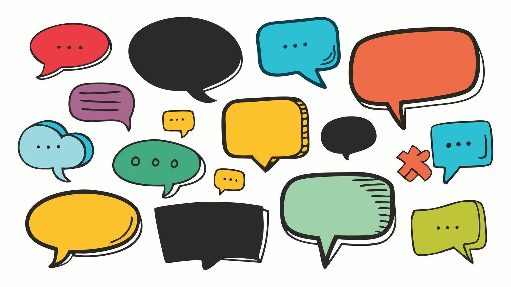 Comic book explosion with speech bubbles, ink splashes, and communication elements in a vibrant, colorful style vector