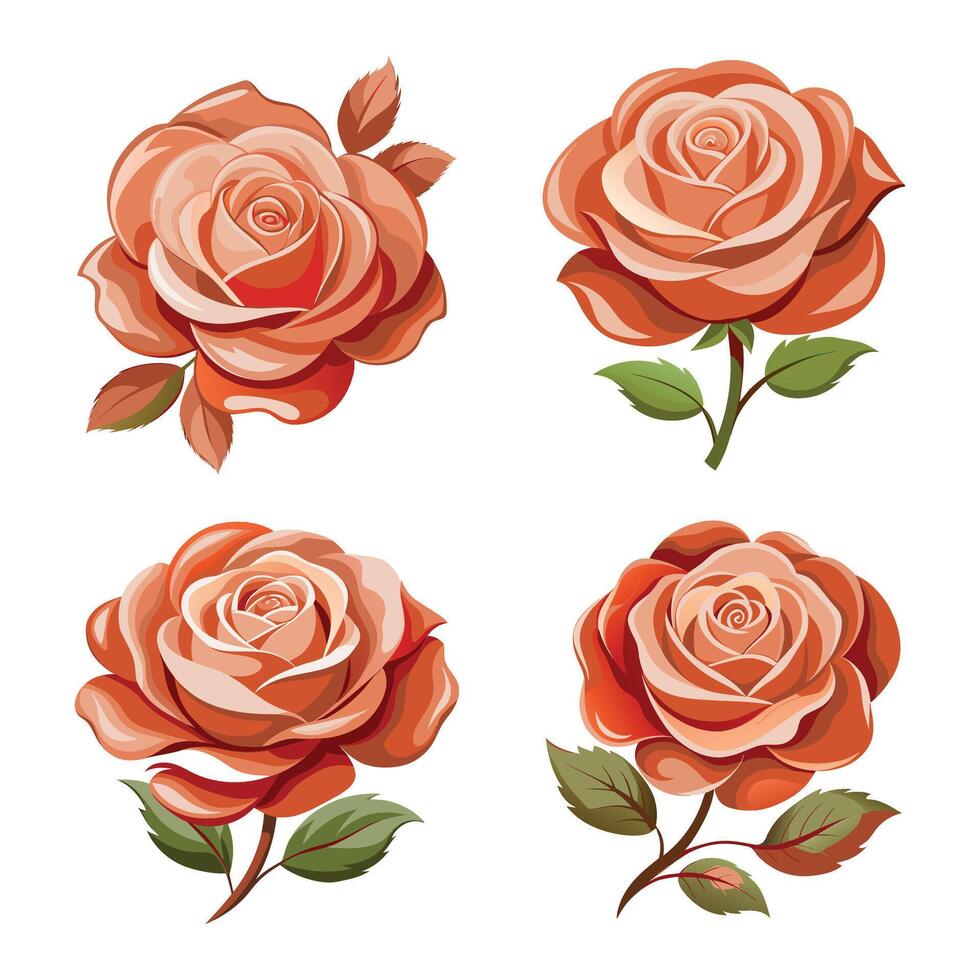 Set of roses in pink and red with floral design, perfect for love and romance themes vector