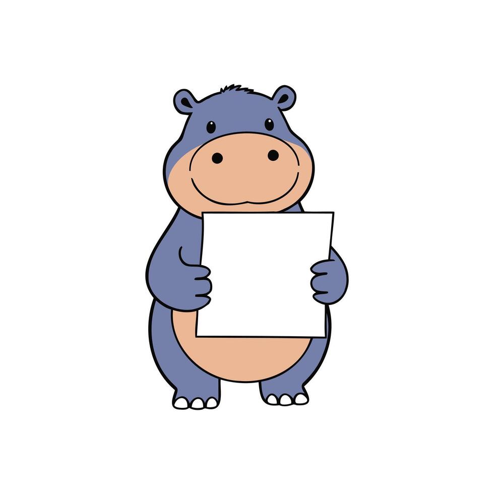 Happy Hippo Illustration Featuring a Blank Poster for Text and Educational Materials vector