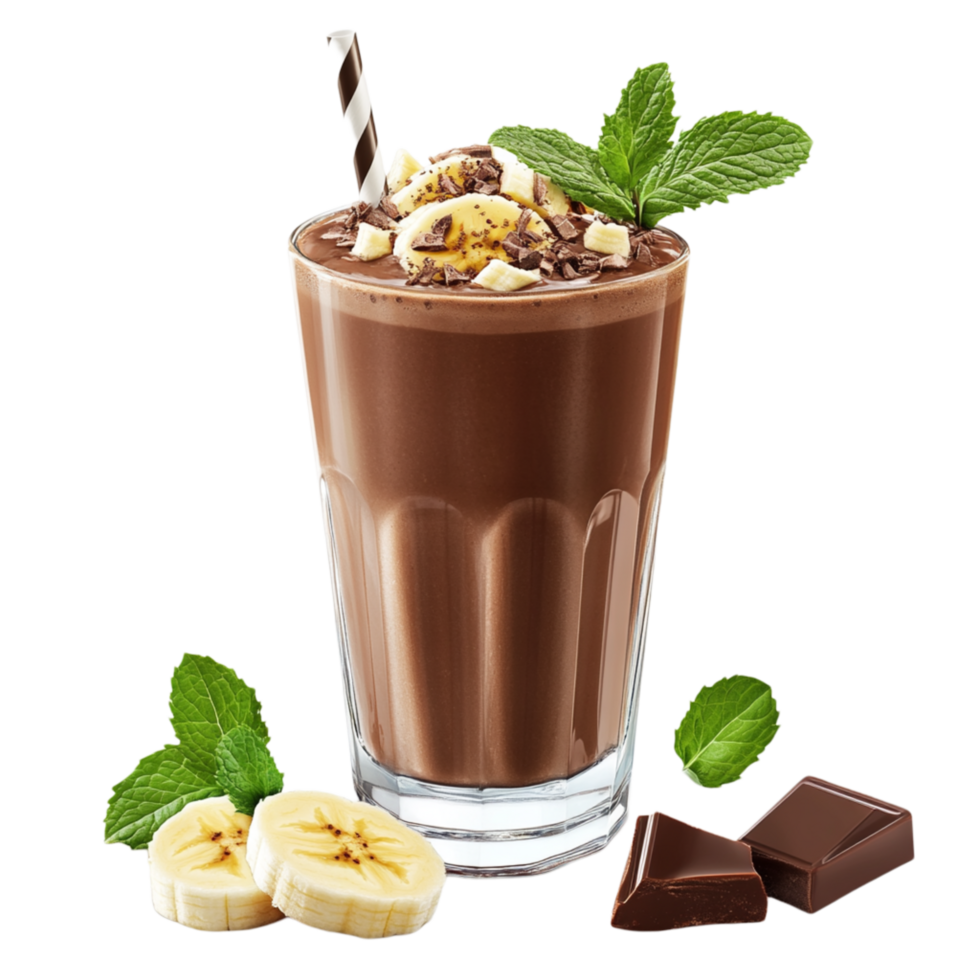 Refreshing Chocolate Banana Smoothie with Mint and Nuts png