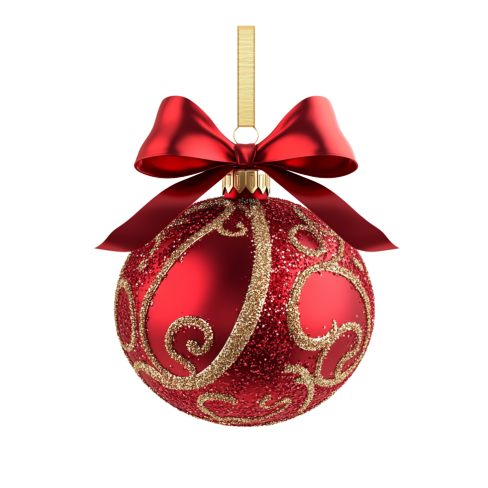 Red Christmas Ornament with Gold Decorations and Ribbon png