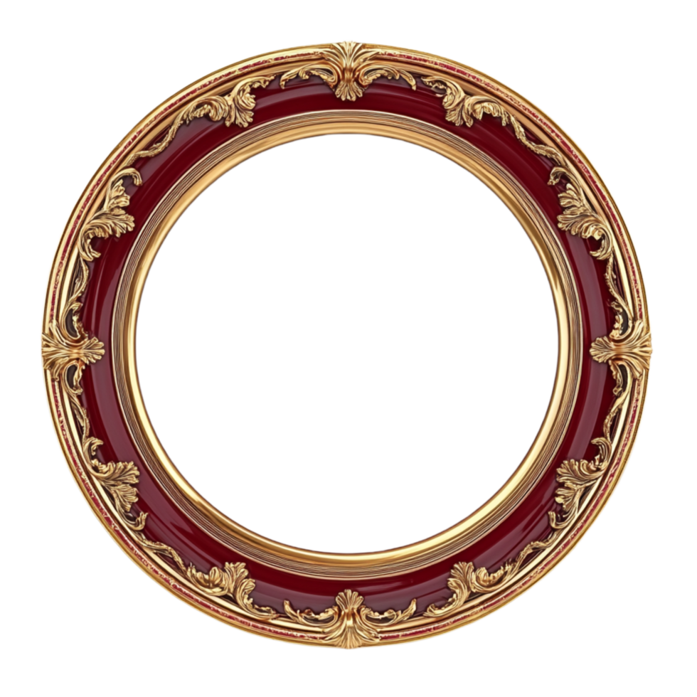 Antique Circular Frame with Red and Gold Detailing png