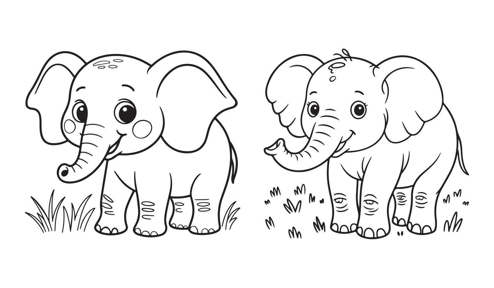 Two Cute Cartoon Elephant Coloring Pages vector
