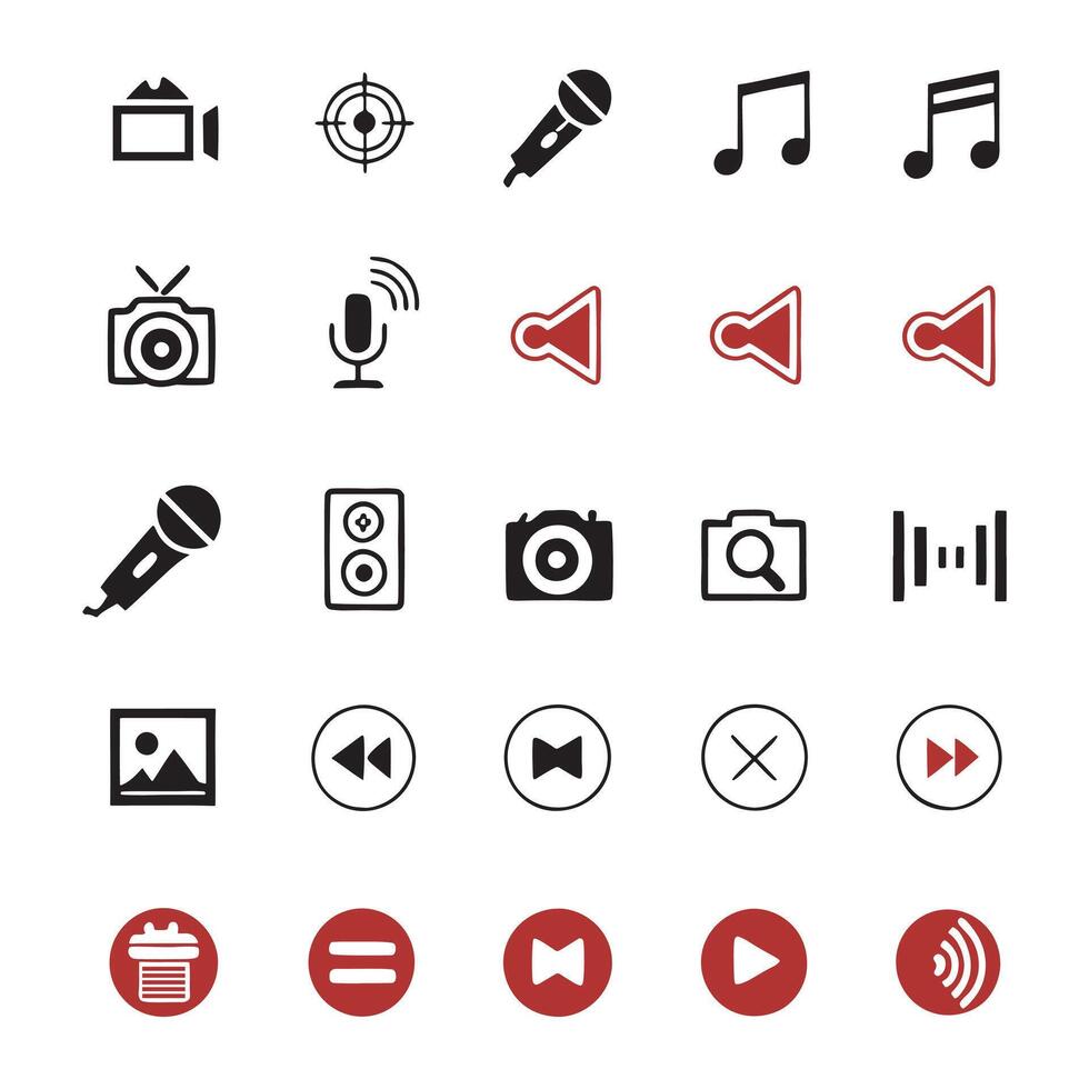 Flat Icons Representing Multimedia and Audiovisual Tools vector