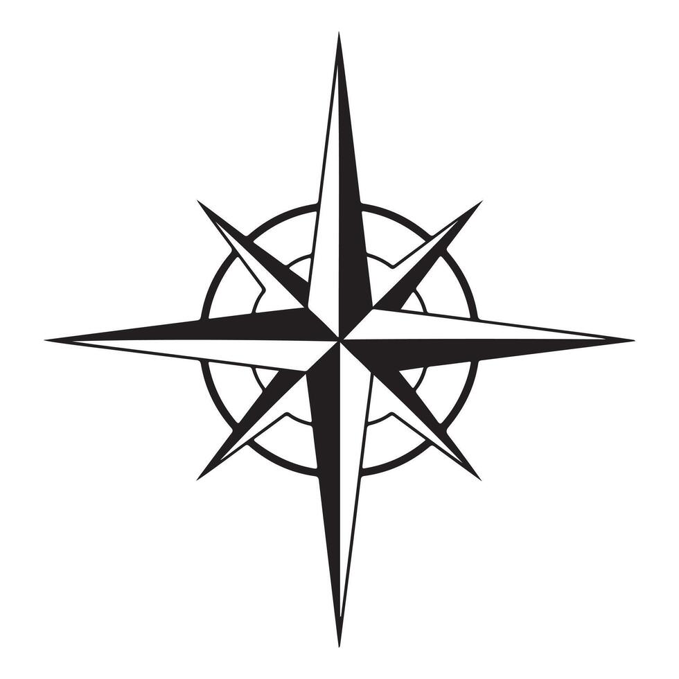 Detailed black and white compass rose design. vector