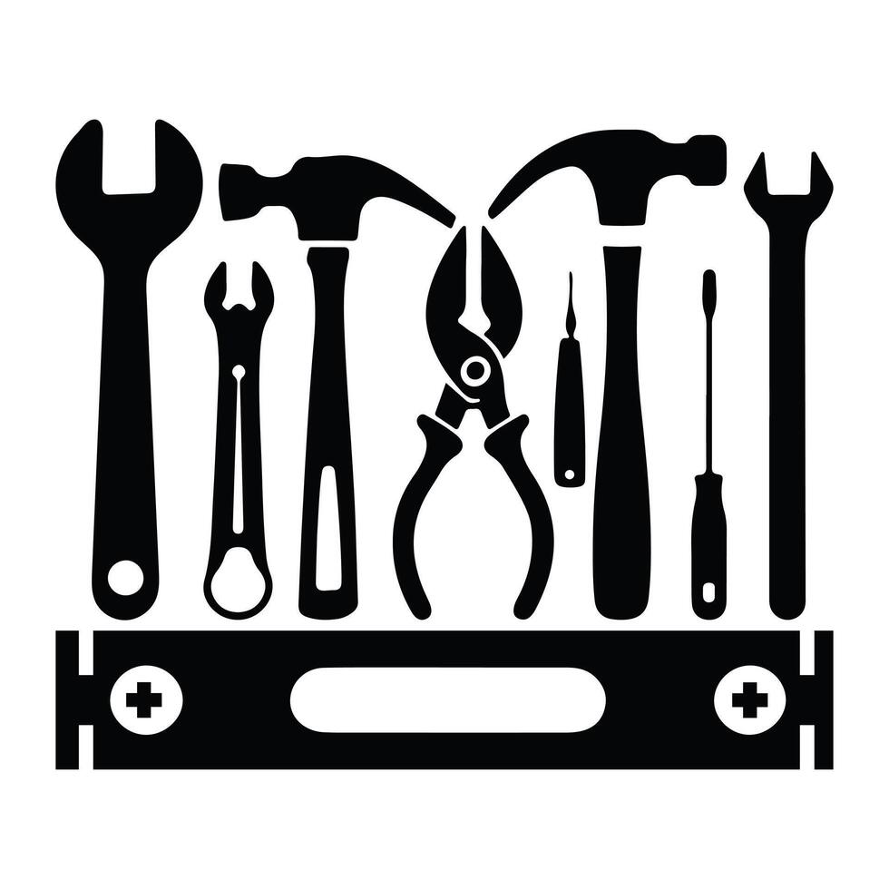 Set of Essential Hand Tools in a Tool Kit vector