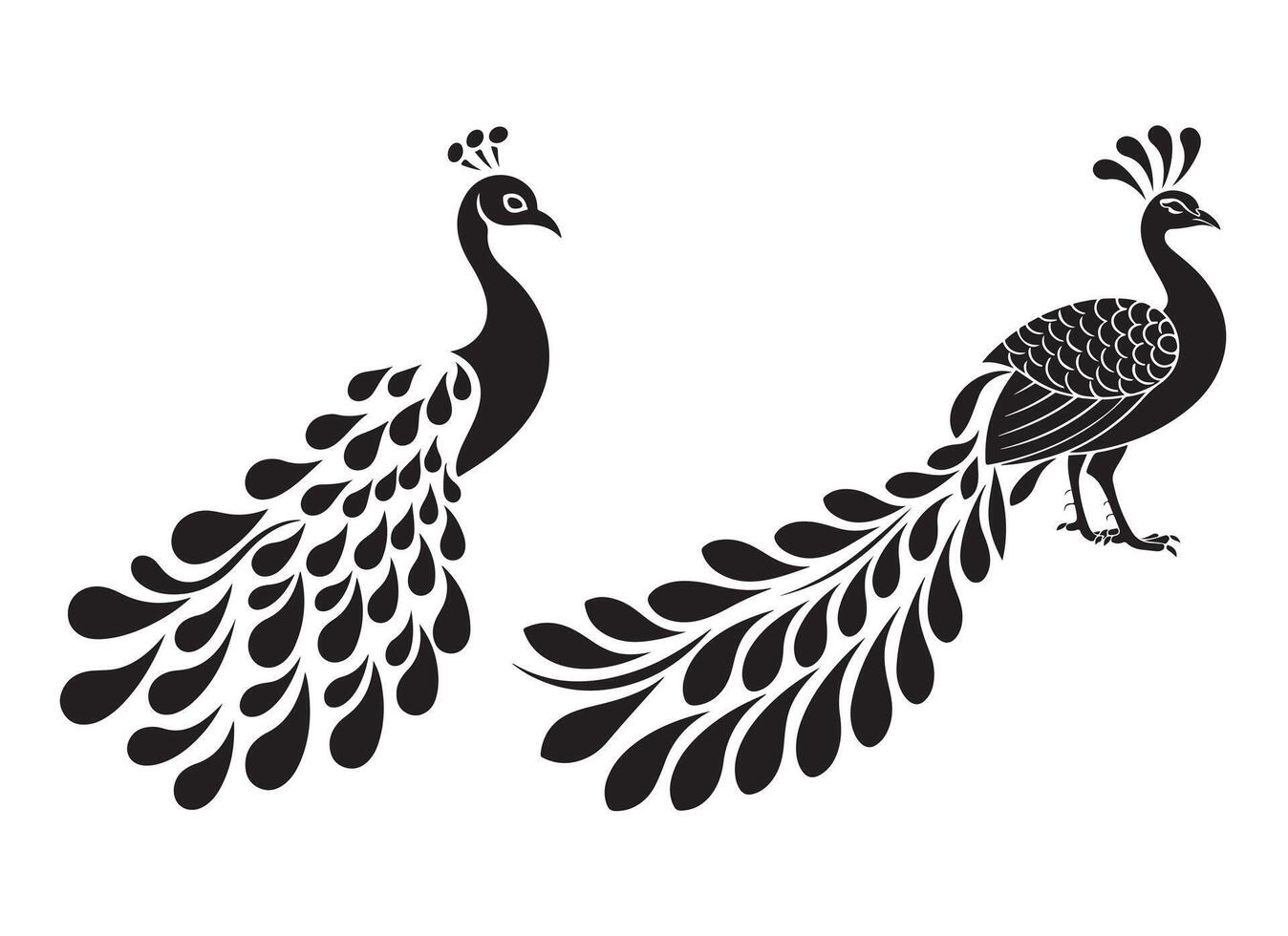 Elegant Black and White Peacock Silhouette Design vector