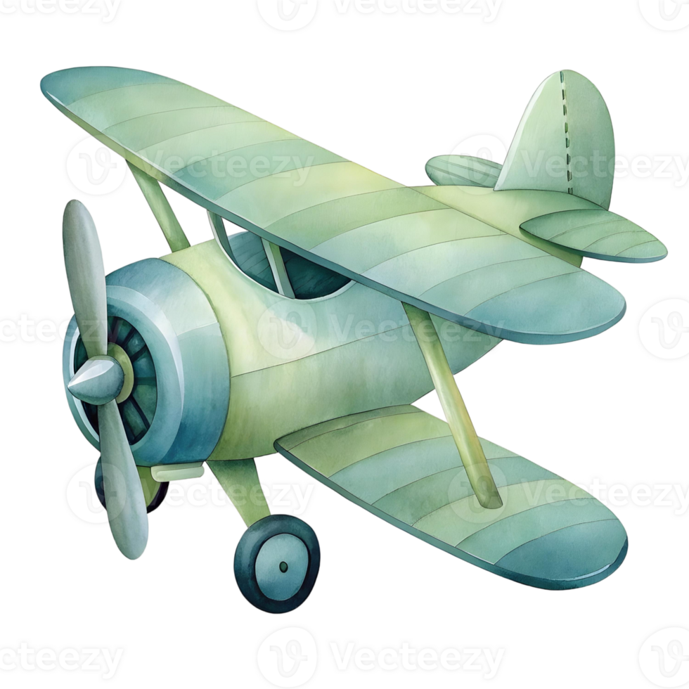 Charming Watercolor Illustration of a Vintage Biplane Airplane png