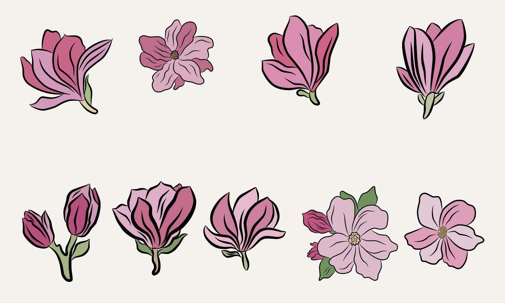 set of pink flowers vector