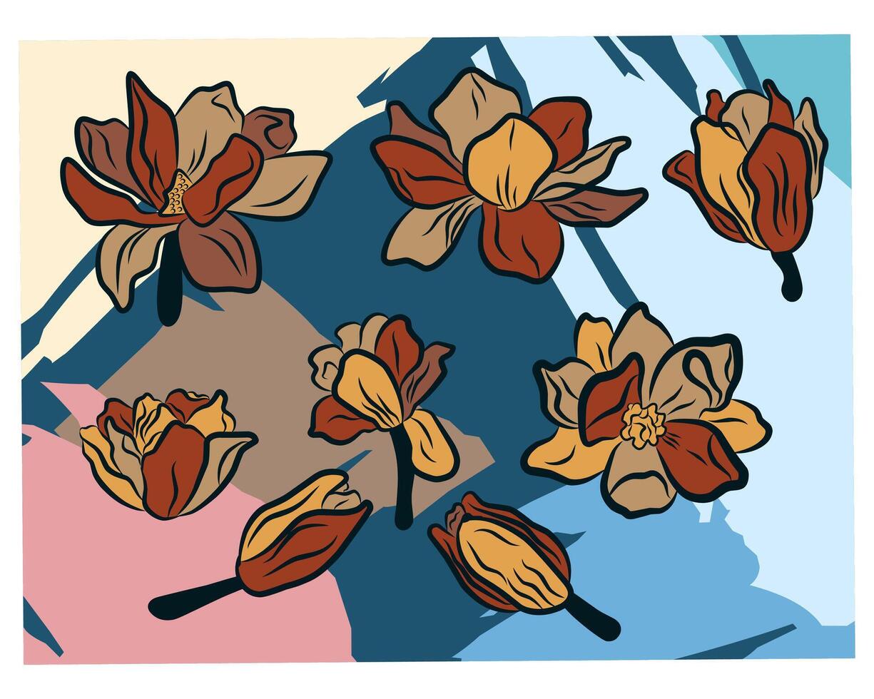 set of autumn leaves and flowers vector