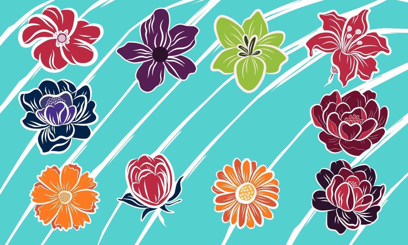 set of hand drawn flowers collection vector