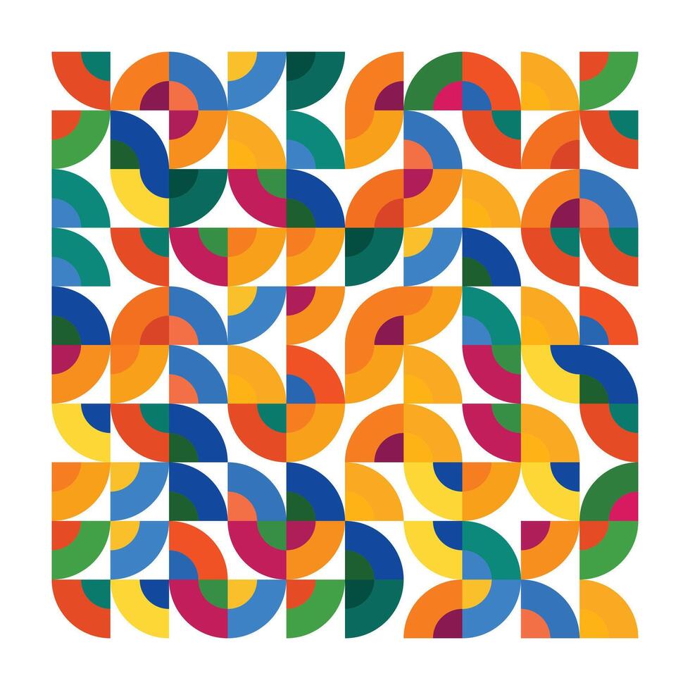 Vibrant Geometric Abstract Seamless Pattern with Curved Shapes vector