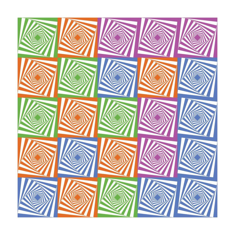 Vibrant Grid of Spiral Designs in Green, Orange, Purple, and Blue vector