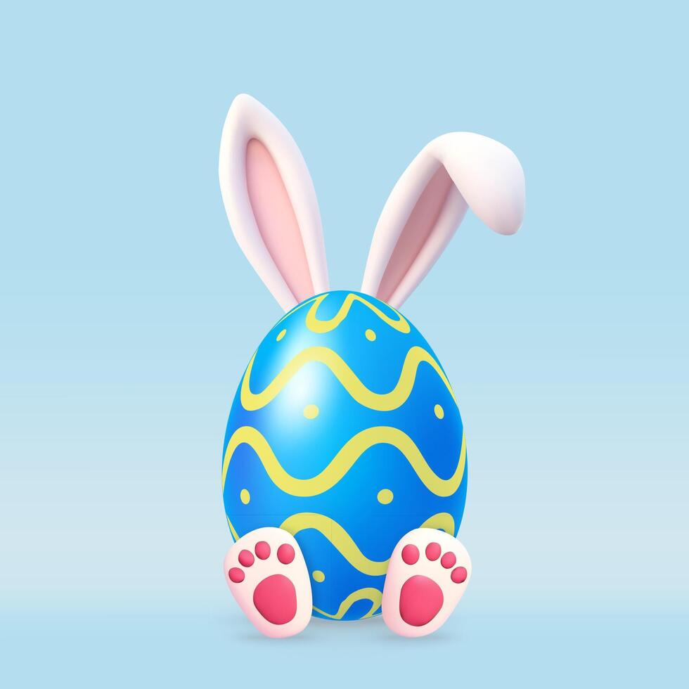 3d easter eggs with bunny ears vector