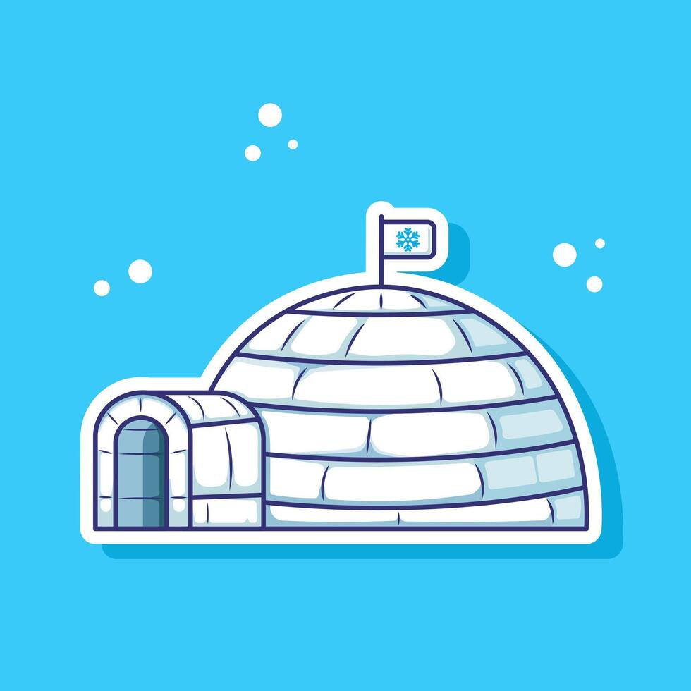 Flat cartoon of eskimo ice house illustration for winter element isolated on blue background vector