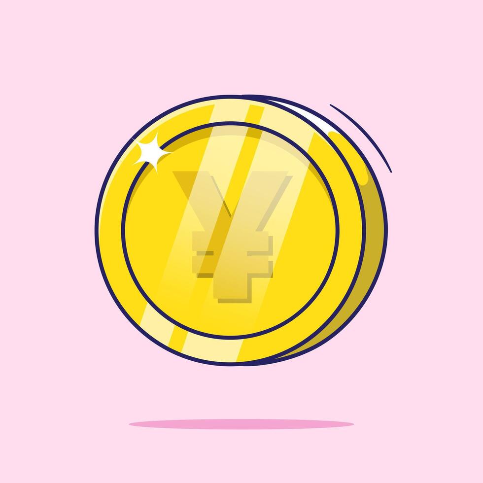 Cute cartoon Yen gold coin treasure illustration. finance and economy global business icon or symbol isolated vector
