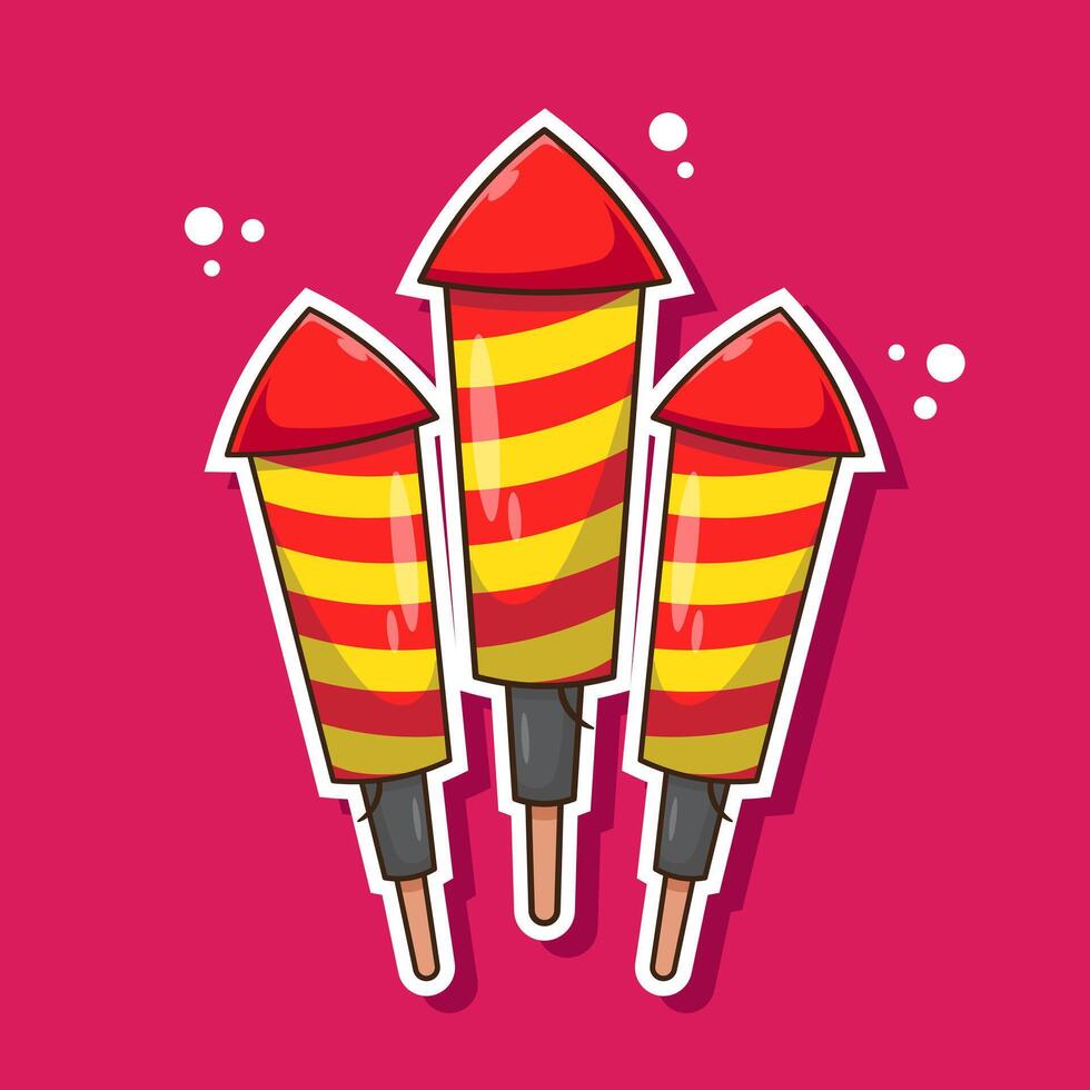 Cool cartoon of Firecracker rocket illustration icon sticker symbol with flat style concept design vector
