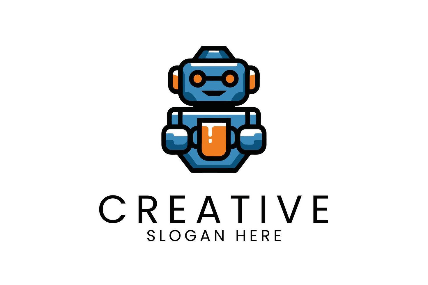 Cute Blue Robot Holding a Drink Creative Logo art icon flat clean style image vector