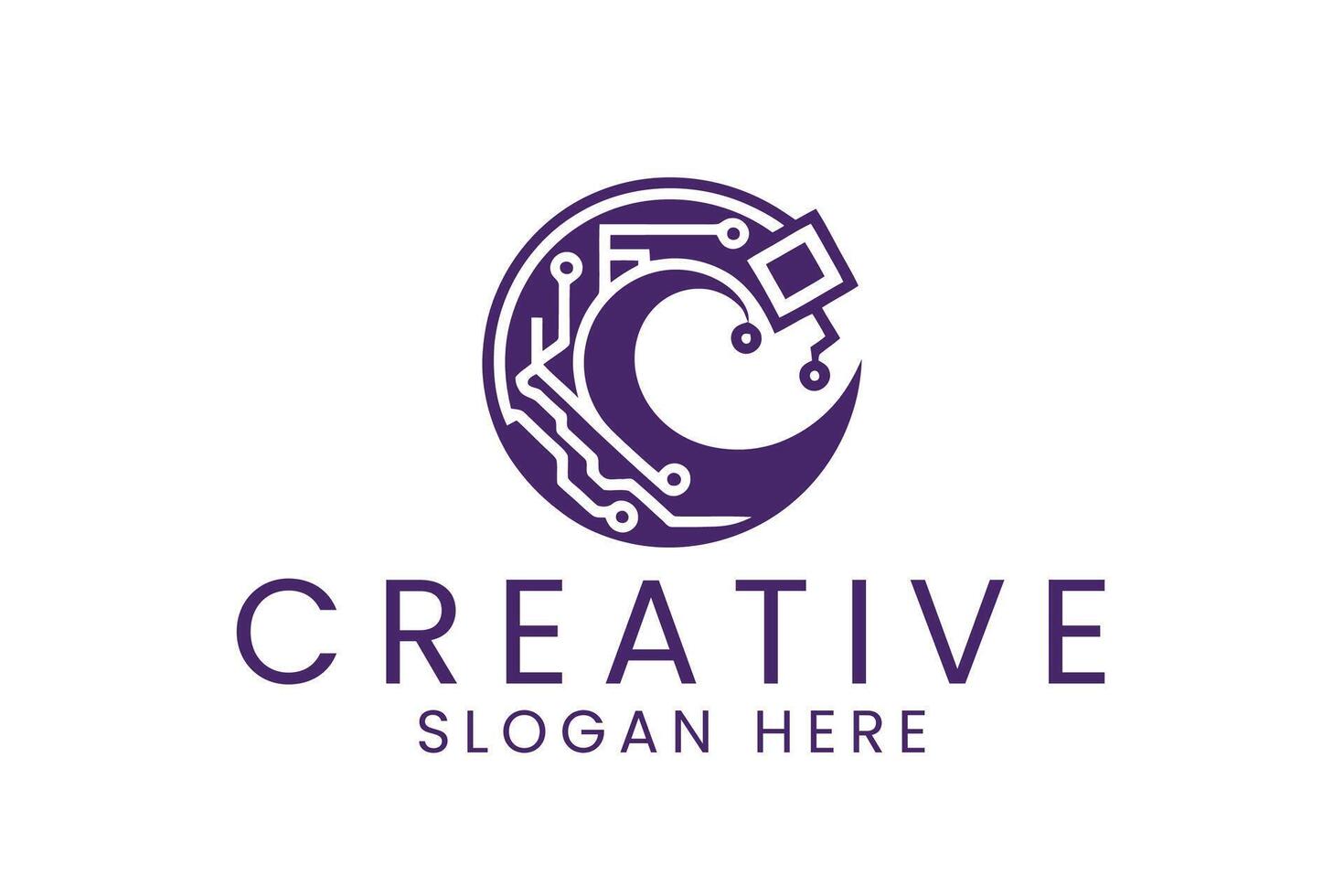 Abstract Tech Logo Design Purple Circuit Board icon line style clean shape curve vector