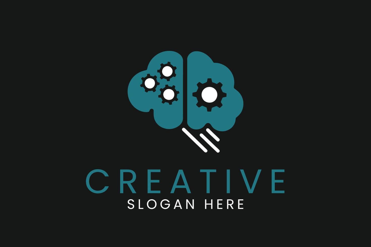 Creative Brain Gear Logo Design Teal Abstract idea mind icon flat work gears vector