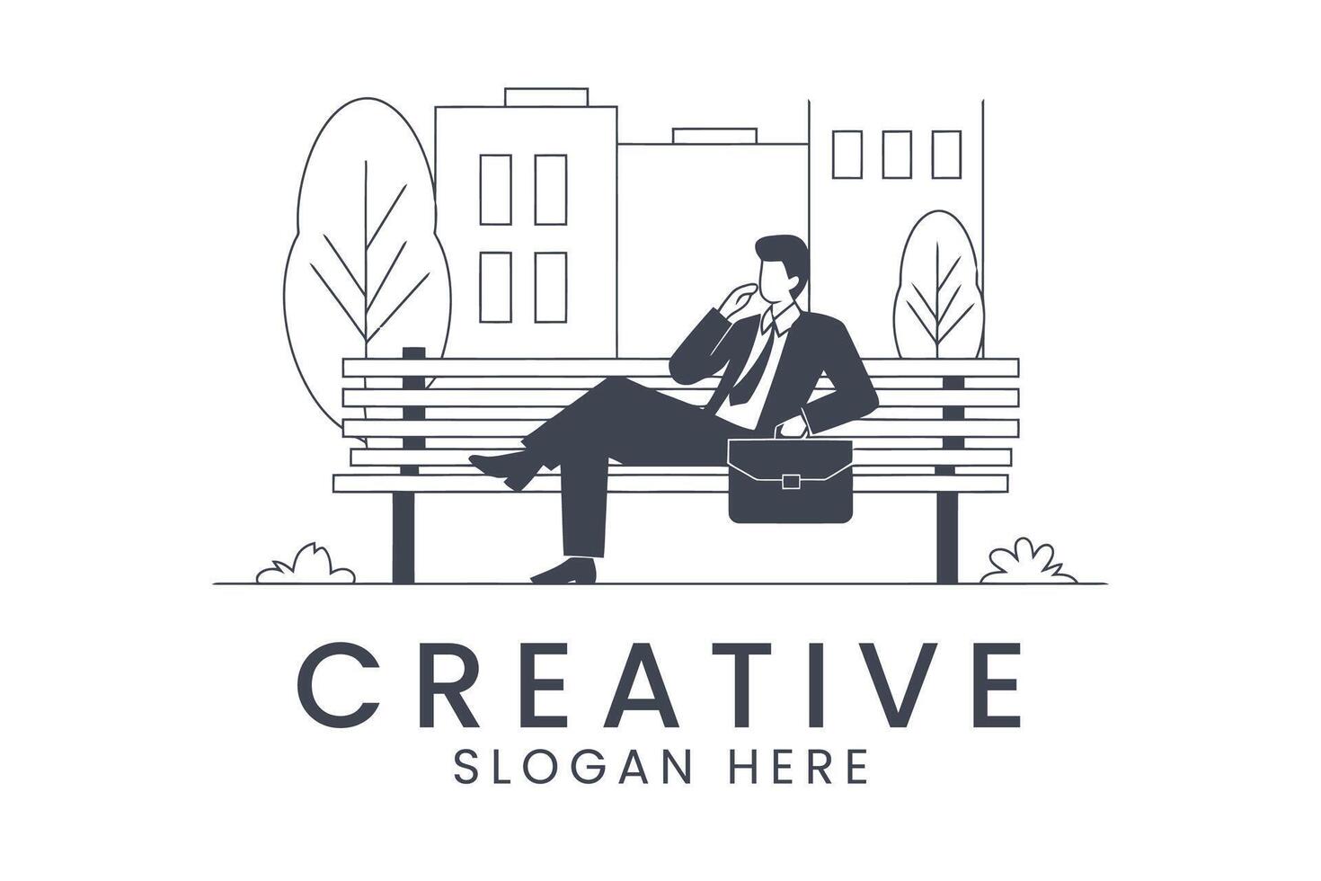 Businessman Relaxing on Park Bench Modern Design art city call suit work calm vector
