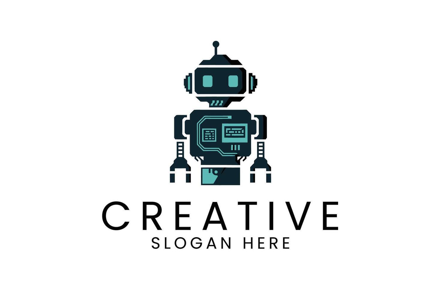 Modern Robot Logo Design Tech Icon Graphic data dark teal blue clean gadget vector