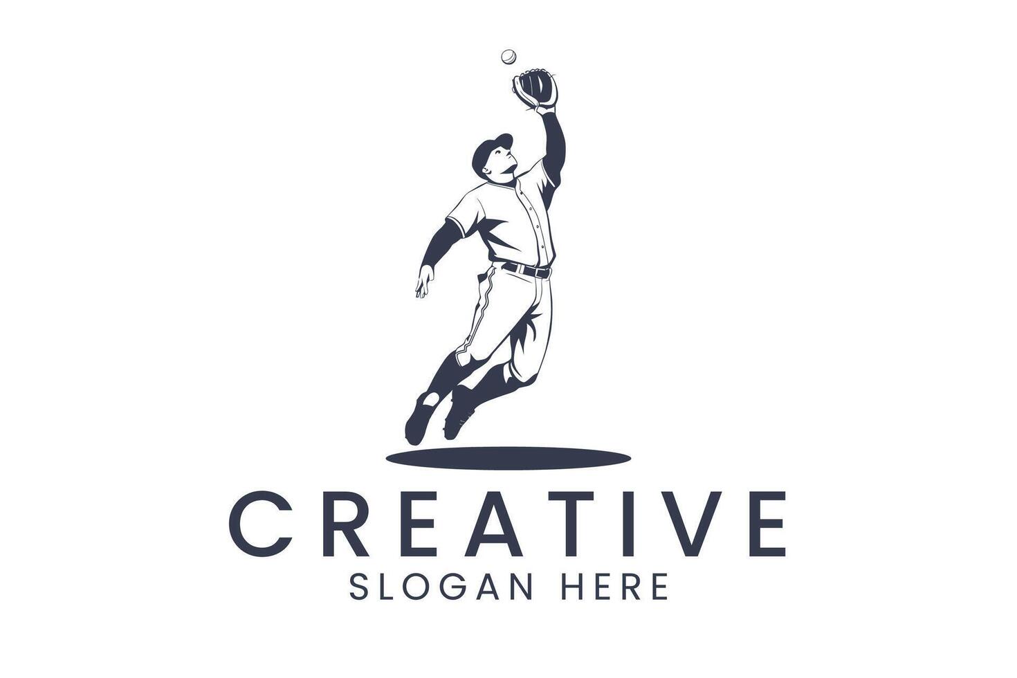 Dynamic Baseball Player Catching Ball Action Logo man game jump leap team icon vector