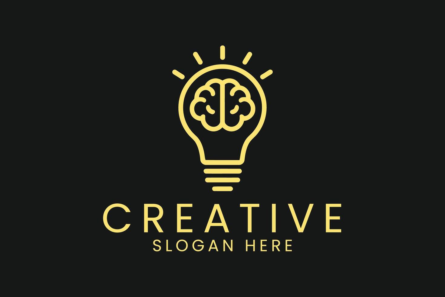 Golden Brain Inside Lightbulb Creative Idea Logo art mind icon line yellow vector