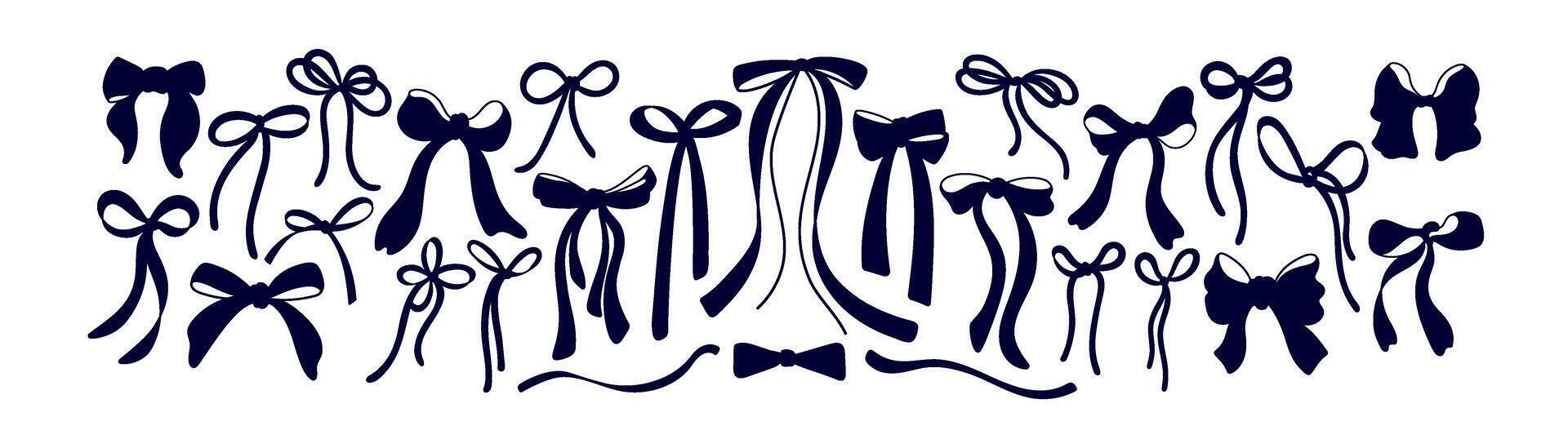 Ribbon bow silhouette. shape set for gift vector