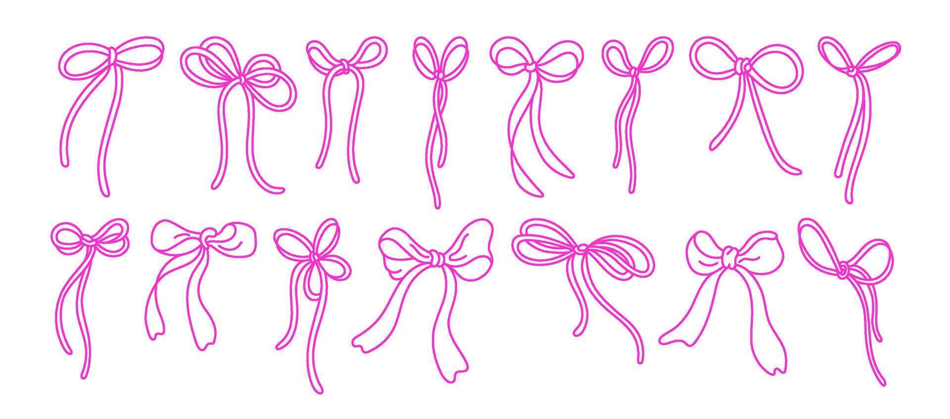 Bow line set Rose ribbons, silk pink bows for gift vector