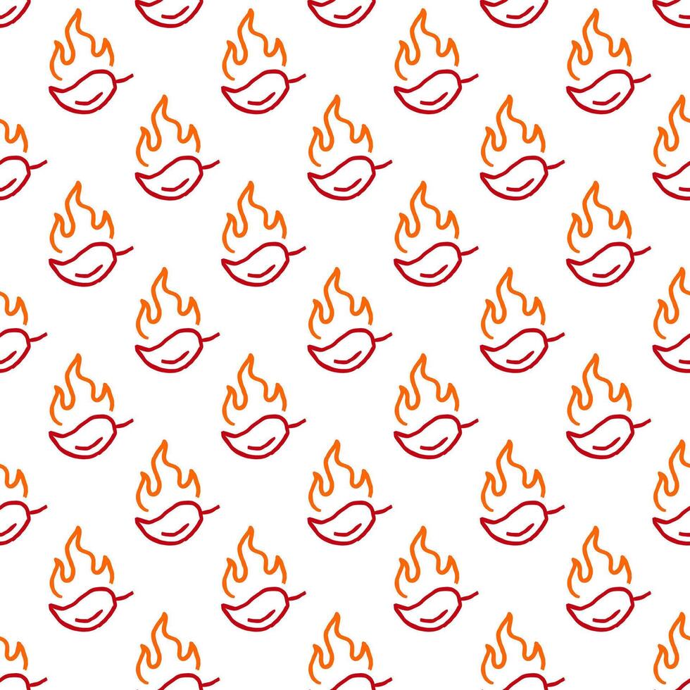 burning chilli pepper pattern. hot chilli seamless pattern suitable for print, seasoning pack, or wrapping paper. fire chilli pattern. outline style chili pattern. hand drawn doodle chili. vector