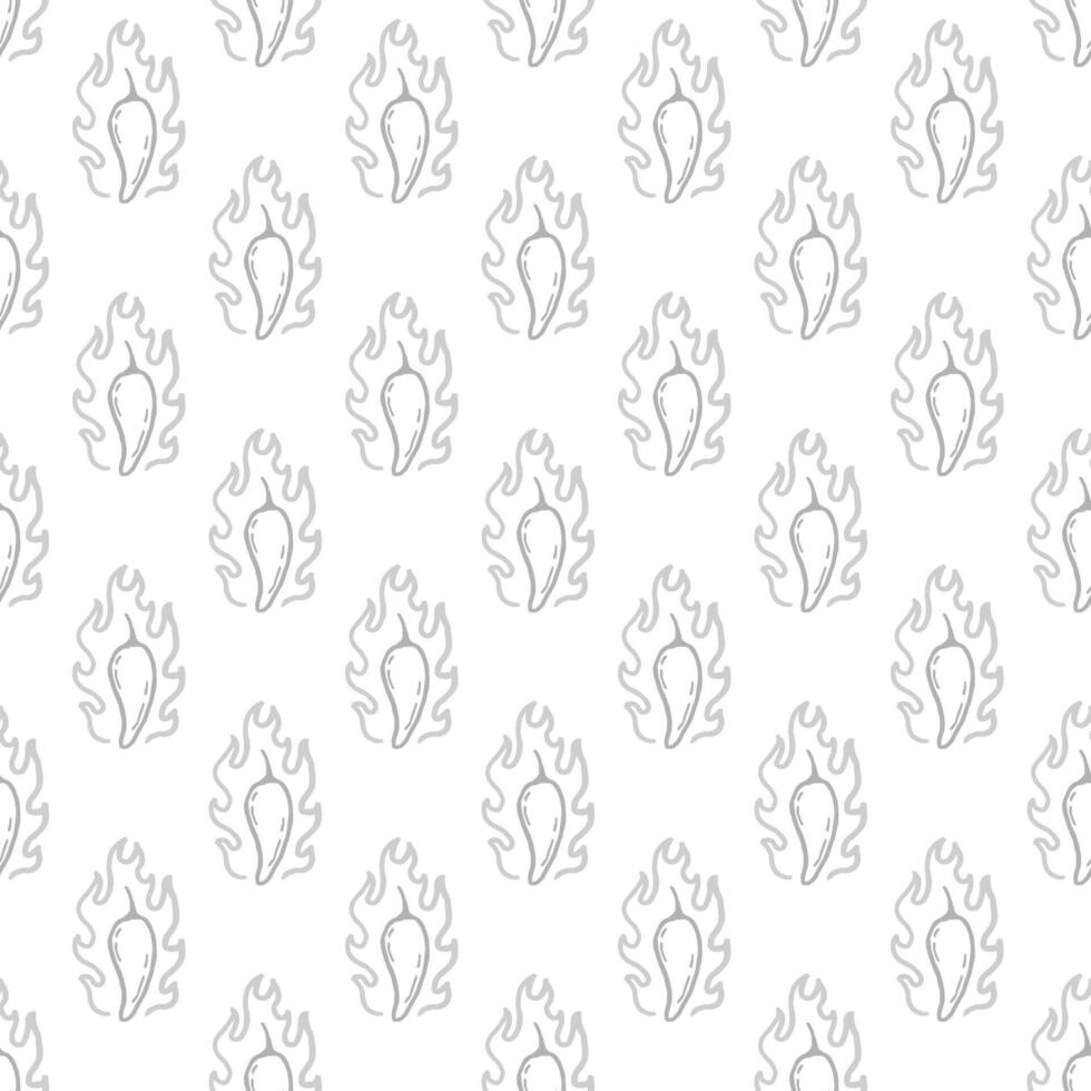 burning chilli pepper pattern. outline style chili pattern. fire chilli pattern. hand drawn doodle chili. hot chilli seamless pattern suitable for print, seasoning pack, or wrapping paper. vector